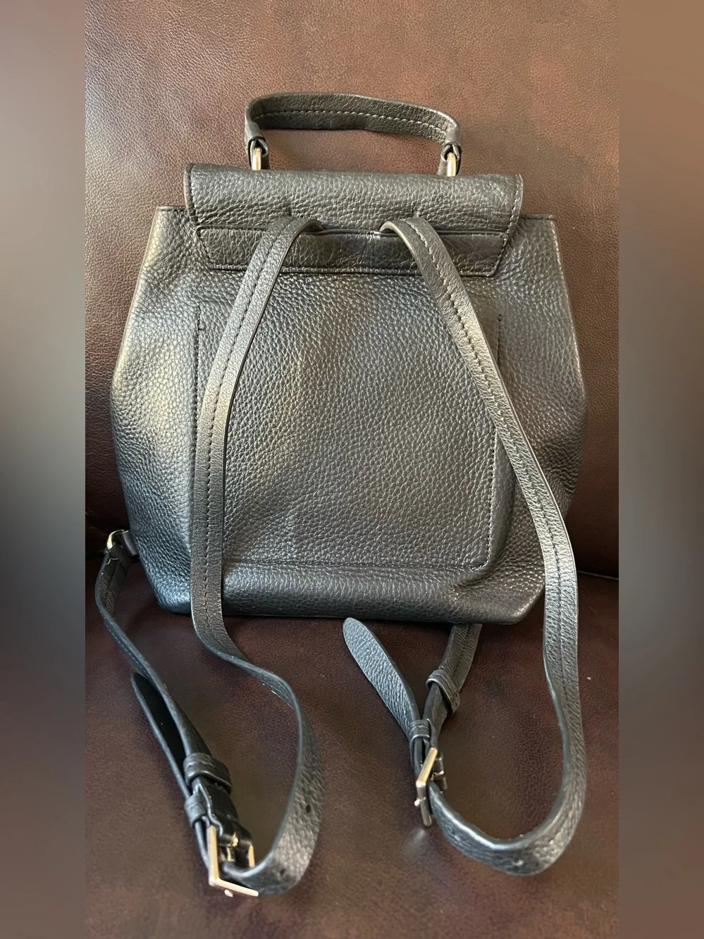Kate Spade Black Pebbled Leather Medium Flap Tassel Backpack Top Handle